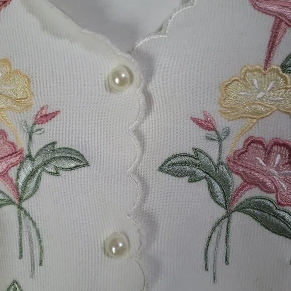 VTG Women's SZ LG Graff Knit Scalloped Pearl Button Top Blouse Floral Grandma - Picture 6 of 9